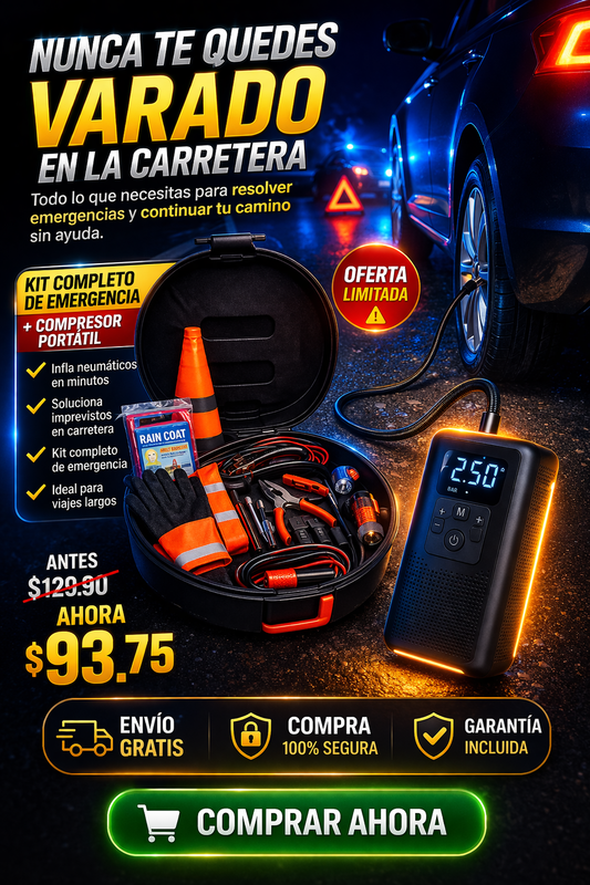 KIT COMPLETO DE EMERGENCIA + COMPRESOR PORTÁTIL
